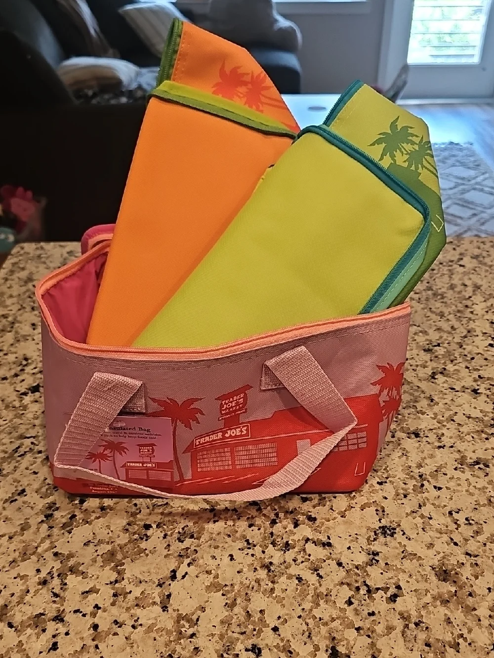Trader Joe's Lunch Tote with Pink, Orange & Lime - Comes With All 3.